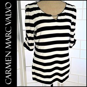 Carmen Marc Valvo  Stripe Peephole Top